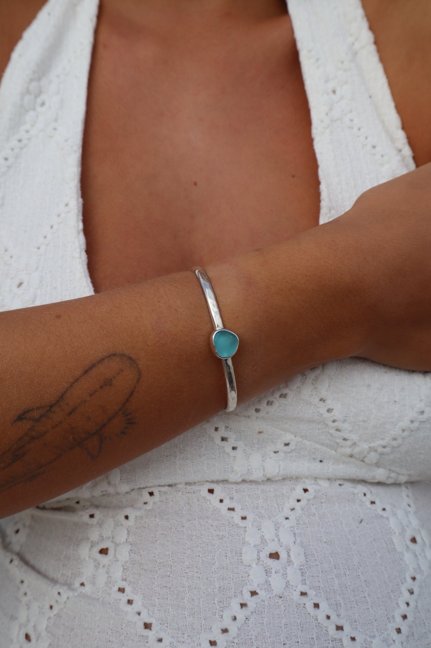 Blue Sea Glass Wanderer Cuff