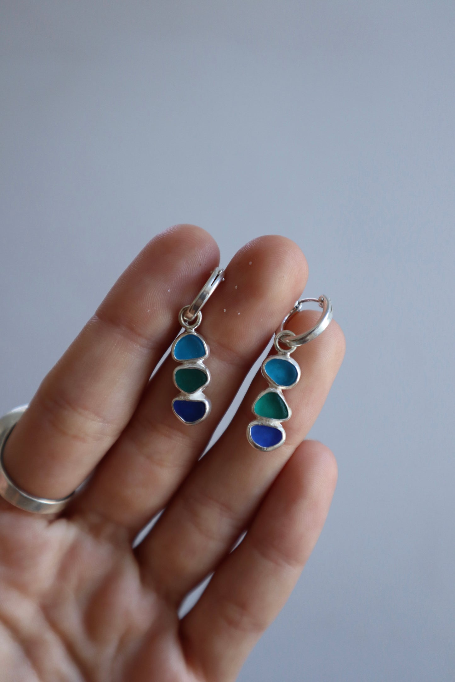 Triple Seaglass Hoops