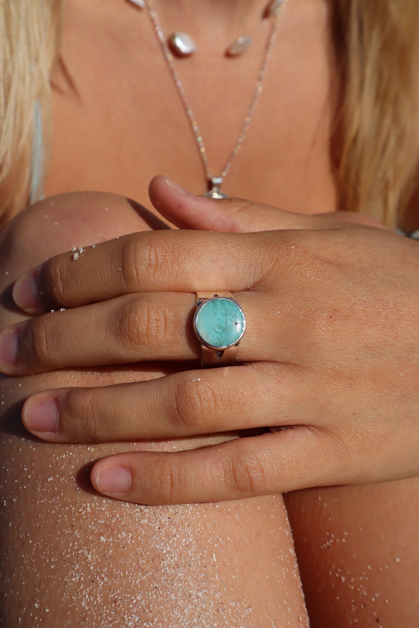 Round Turquoise Ring SIZE Q 1/2 - 8 1/2