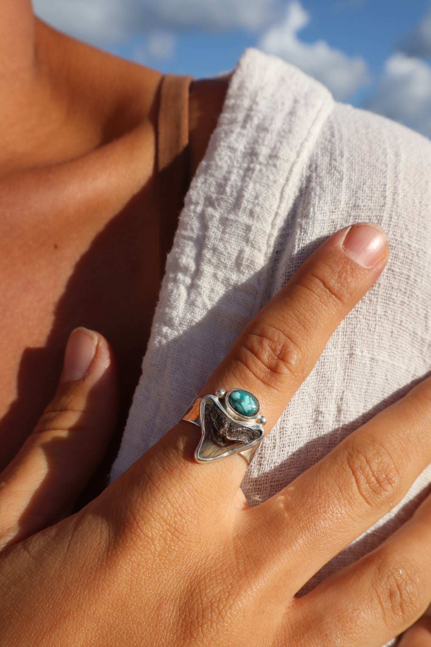 Shark Tooth x Turquoise Ring SIZE Q - 8 1/4