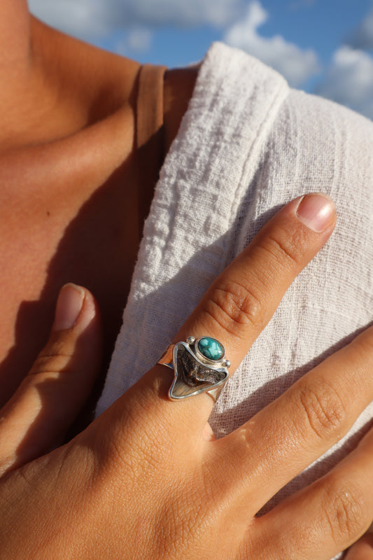 Shark Tooth x Turquoise Ring SIZE Q - 8 1/4