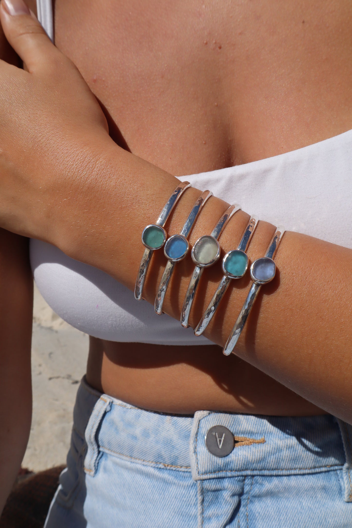 Dark Blue Sea Glass Wanderer Cuff