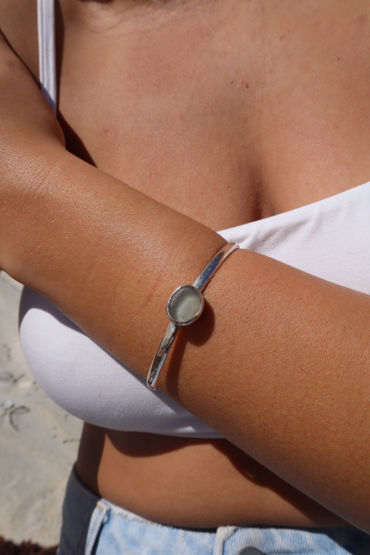 Clear Sea Glass Wanderer Cuff