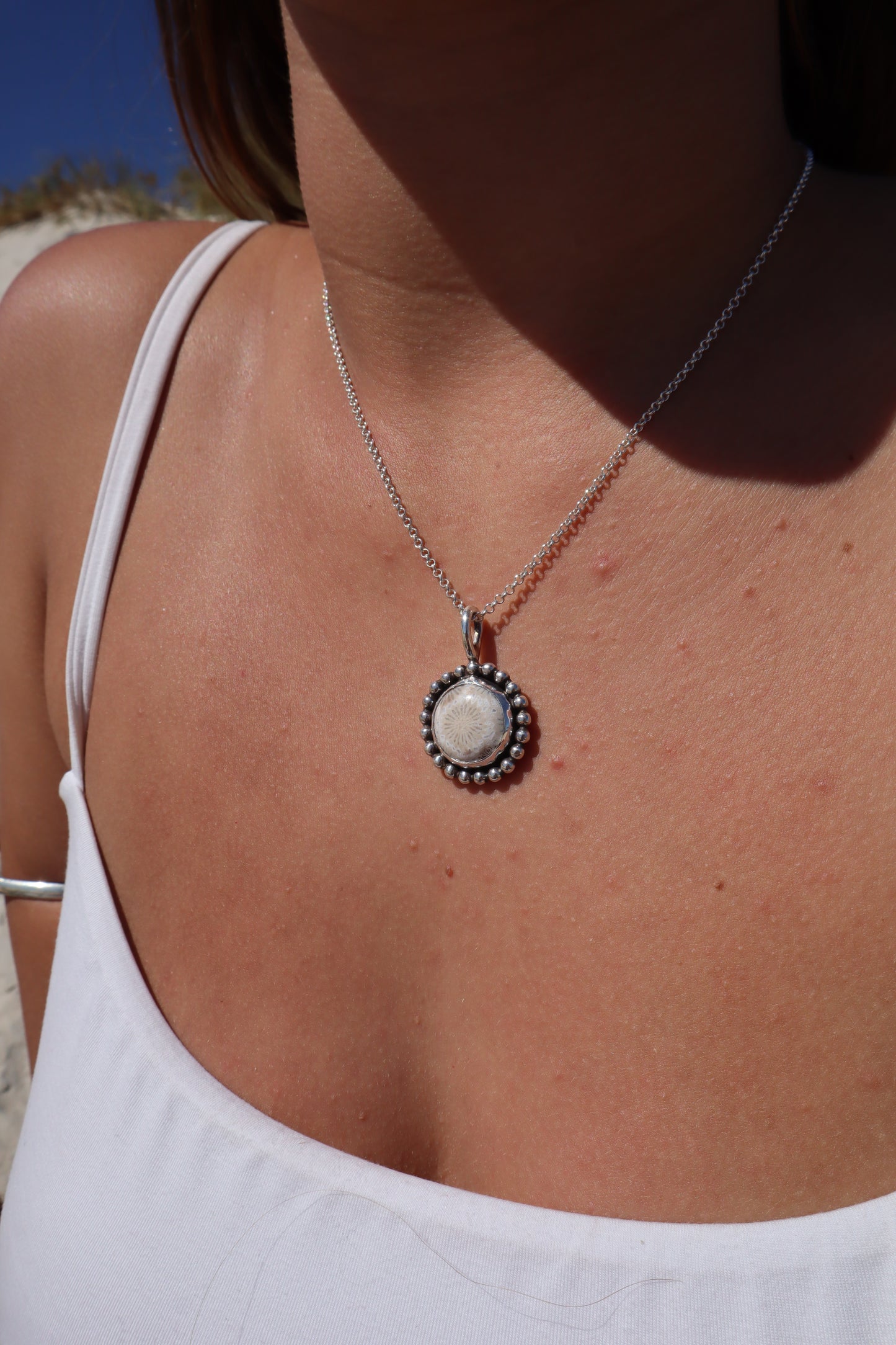 Fossilised Coral Daisy Pendant