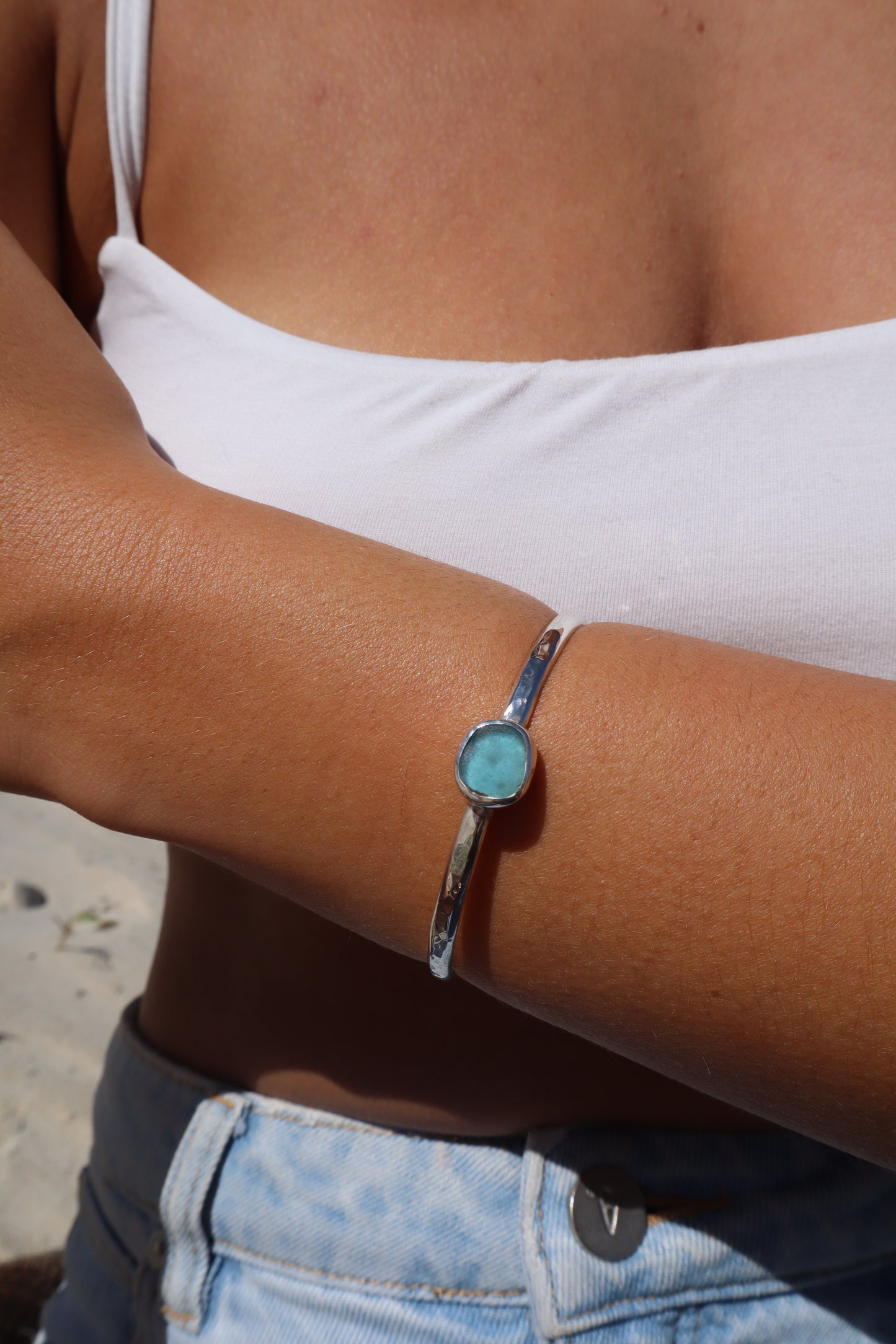 Blue Sea Glass Wanderer Cuff