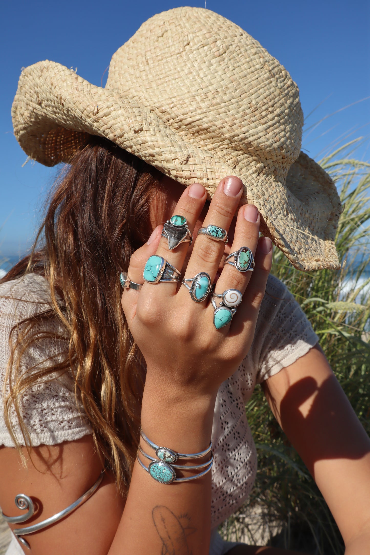 Green Turquoise Ring SIZE N - 6 3/4