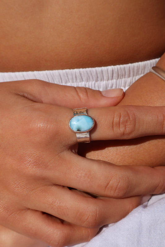 Textured Larimar Ring SIZE S 1/2 - 9 1/2