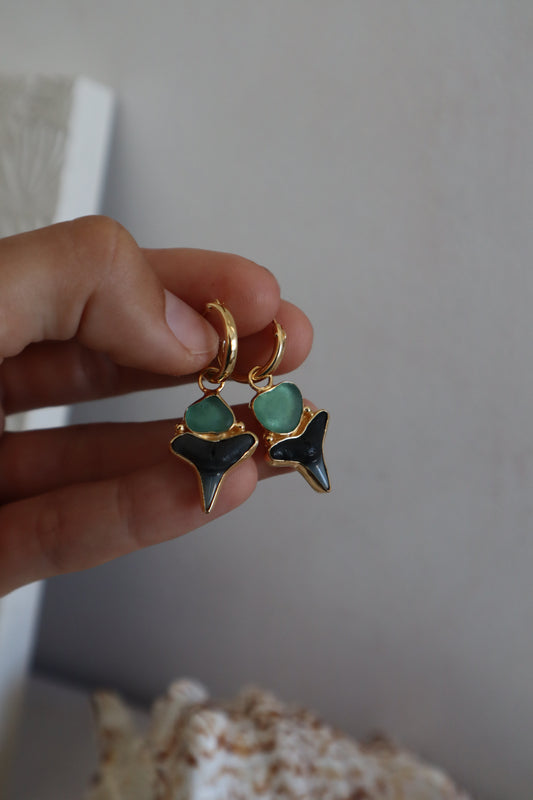 Shark Tooth x Seaglass Hoops