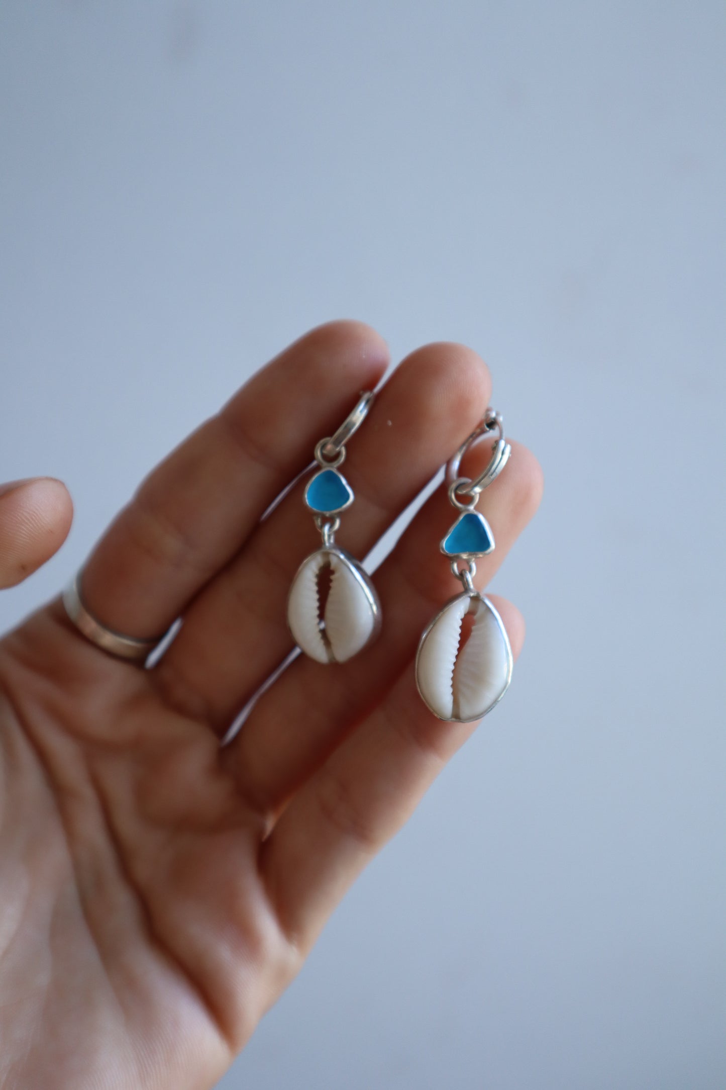 Sea glass x Cowrie Hoops
