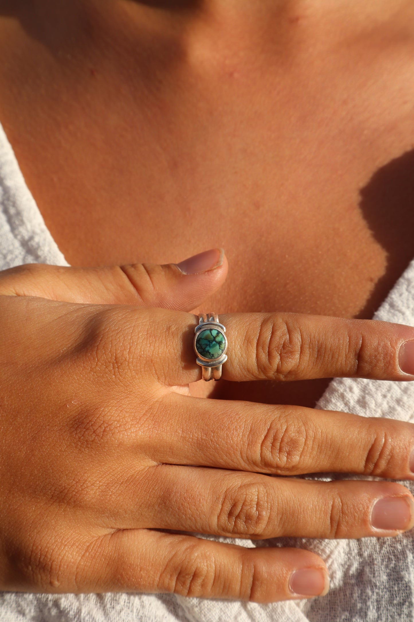 Green Turquoise Ring SIZE P - 7 3/4