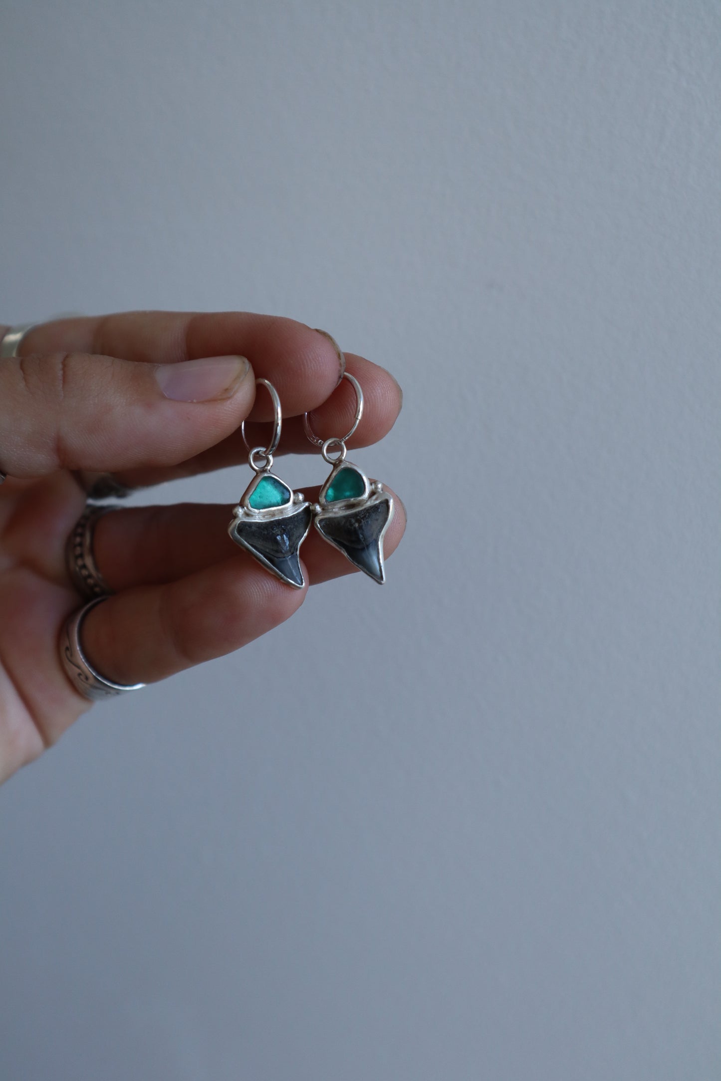 Shark Tooth x Seaglass Hoops