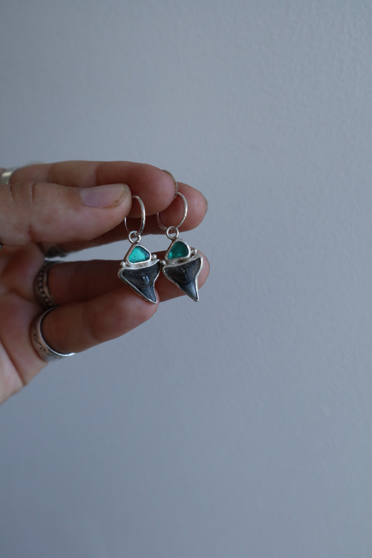 Shark Tooth x Seaglass Hoops