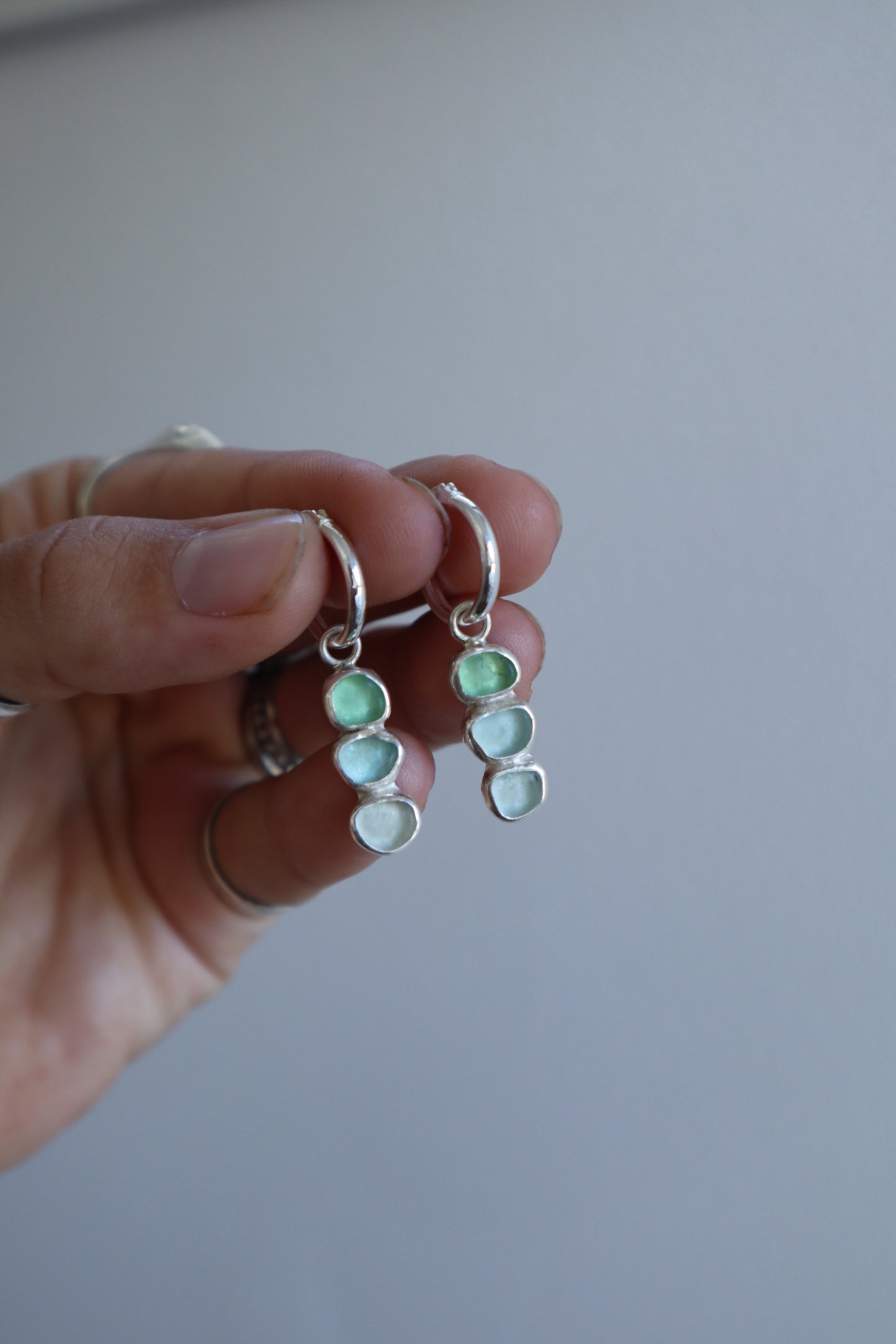 Triple Seaglass Hoops