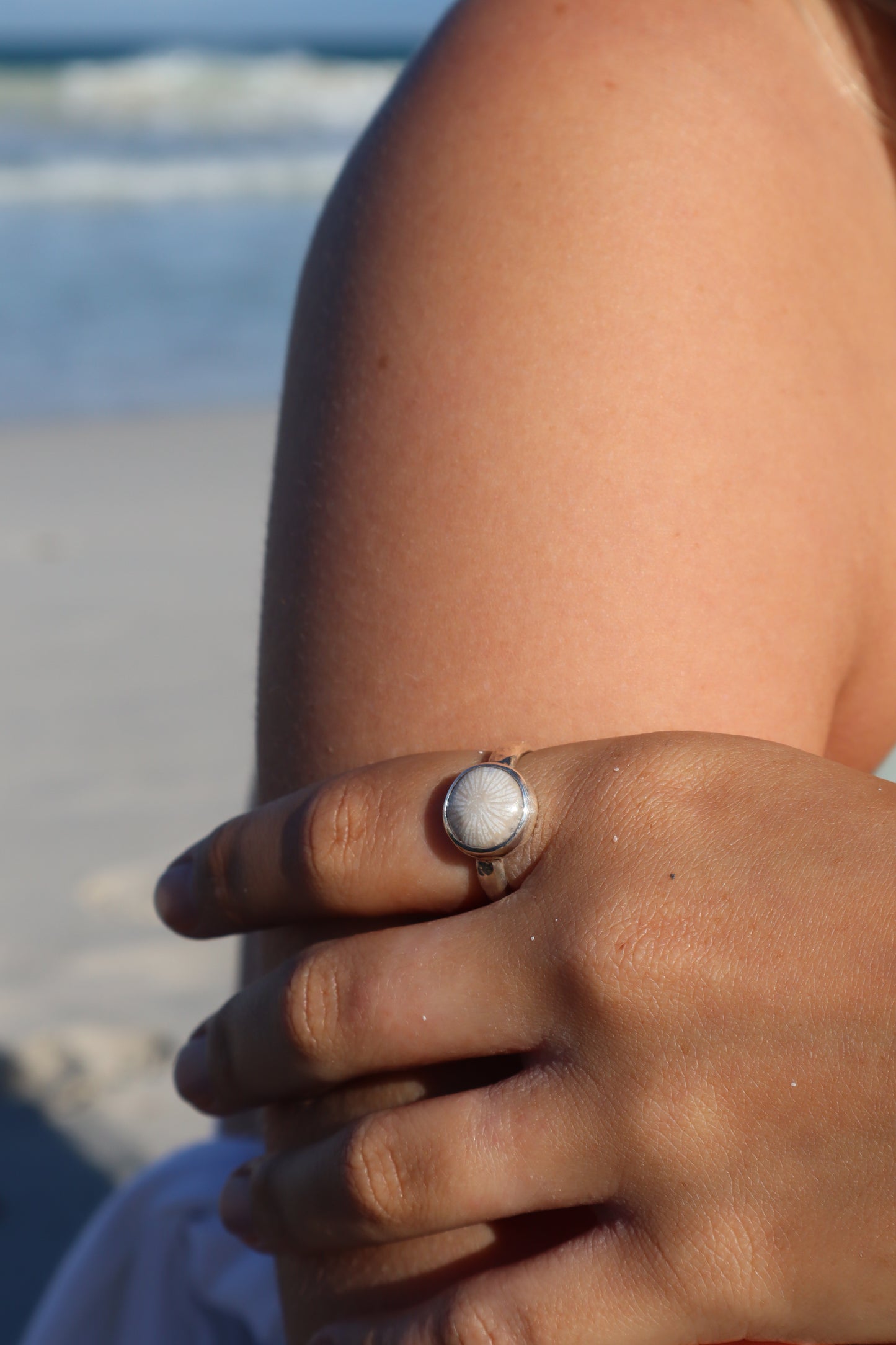 Dainty Fossilised Coral Ring SIZE Q 1/2 - 8 1/2