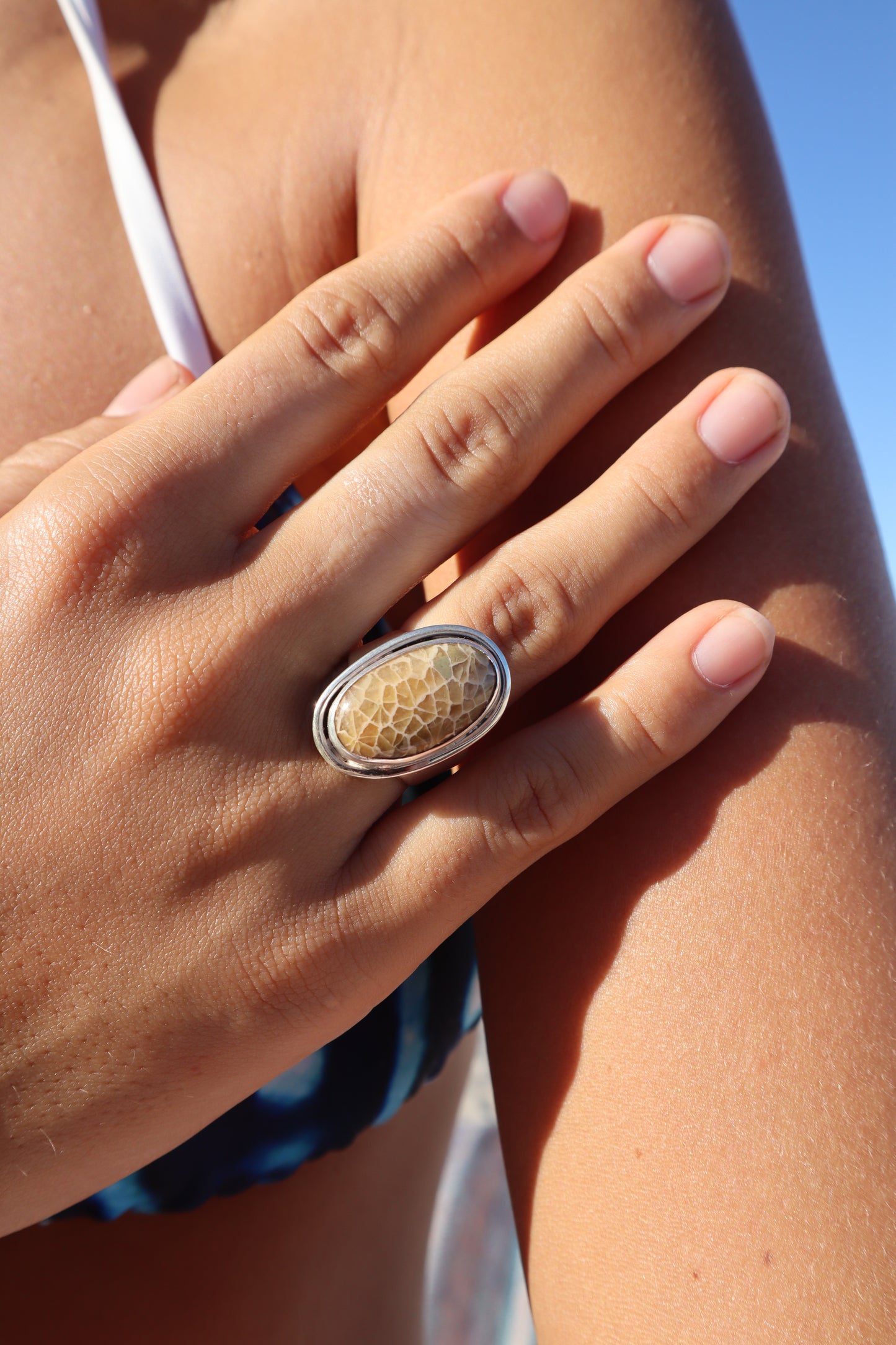 Fossilised Coral Ring SIZE P 1/2 - 8