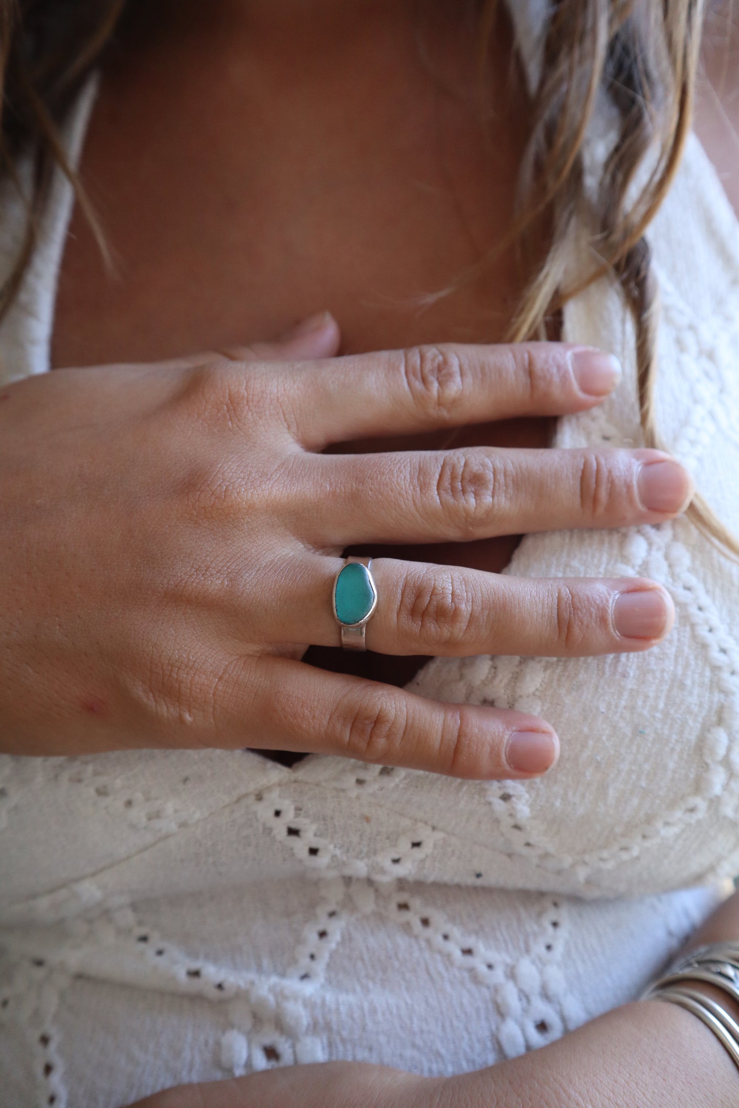 Textured Sea Glass Ring SIZE O - 7 1/4