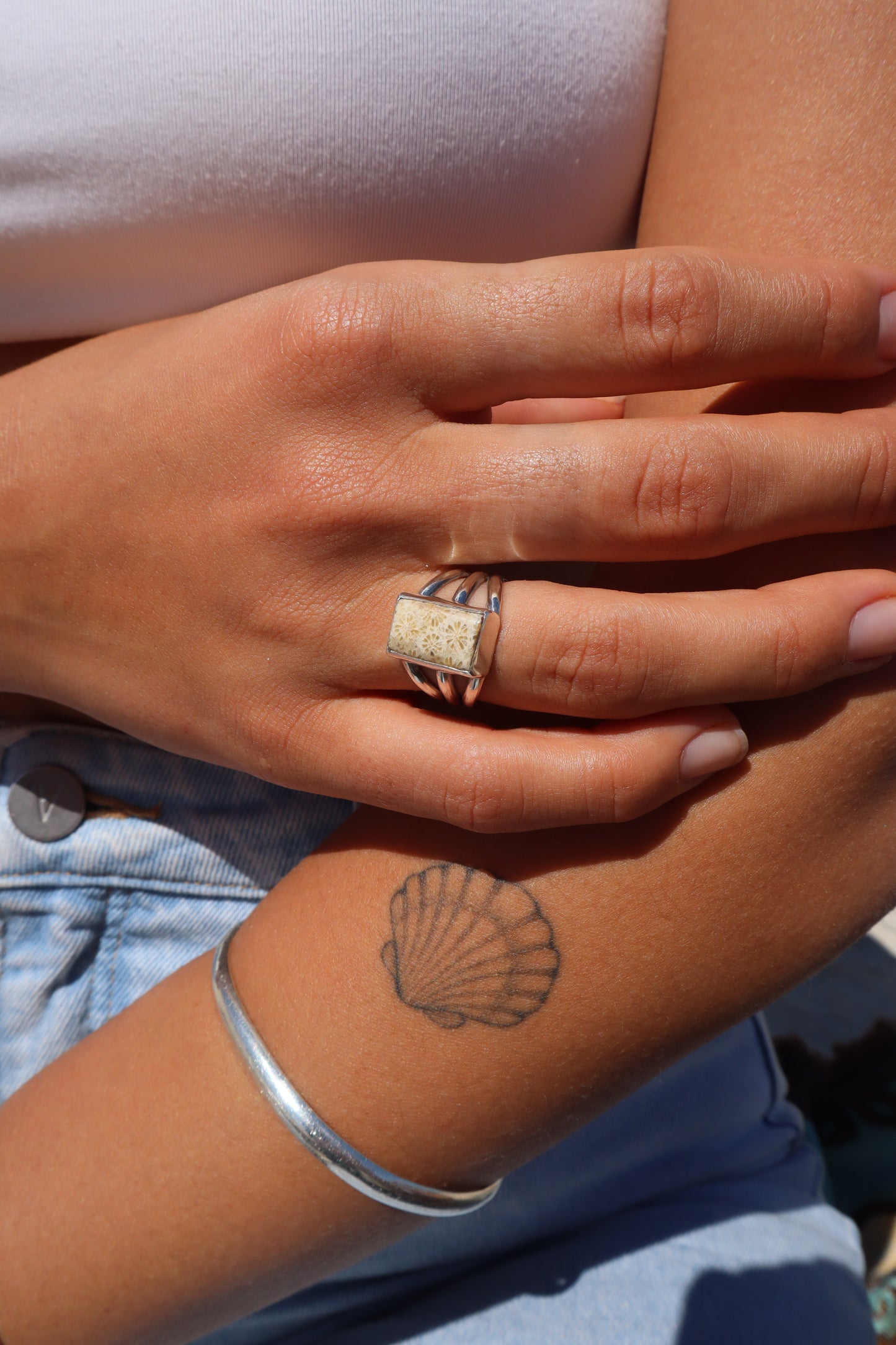 Fossilised Coral Ring SIZE N 1/2 - 7