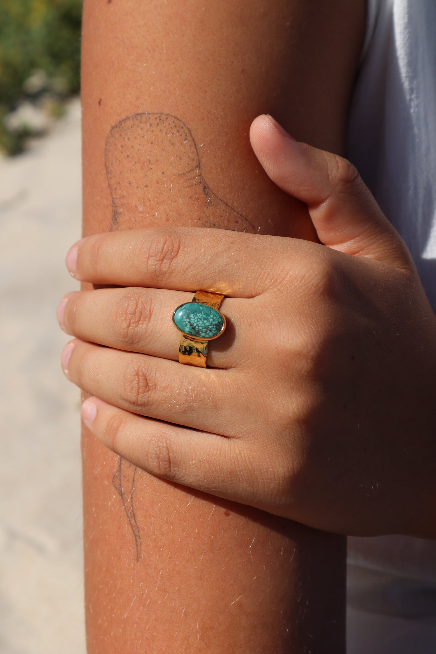 Textured Turquoise Ring SIZE 10 - T 1/2