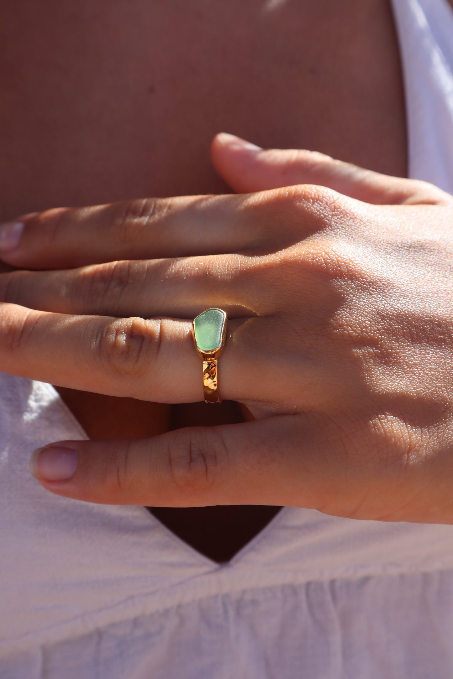 Green Sea Glass Ring SIZE 7
