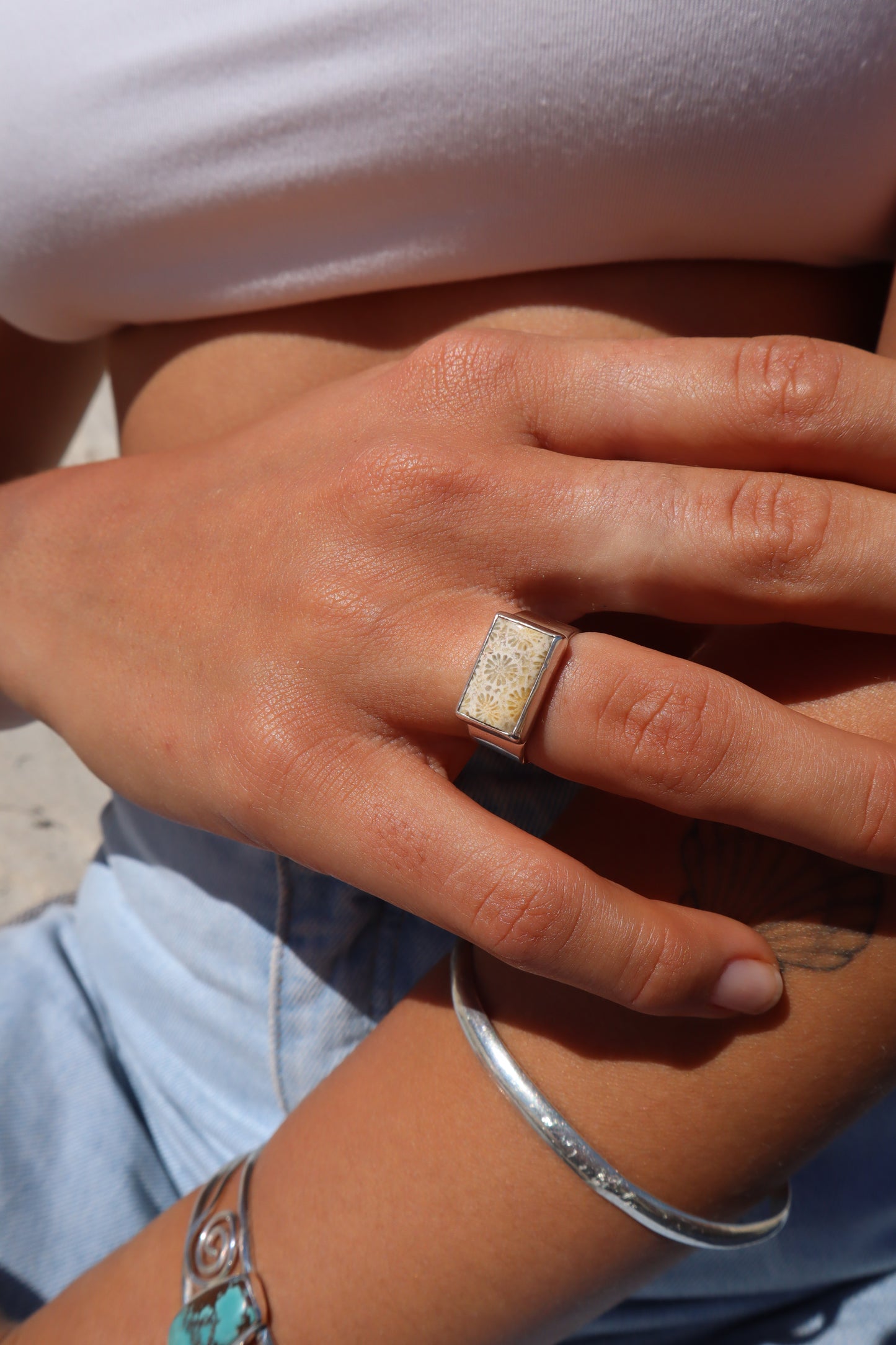 Fossilised Coral Ring SIZE L - 5 3/4