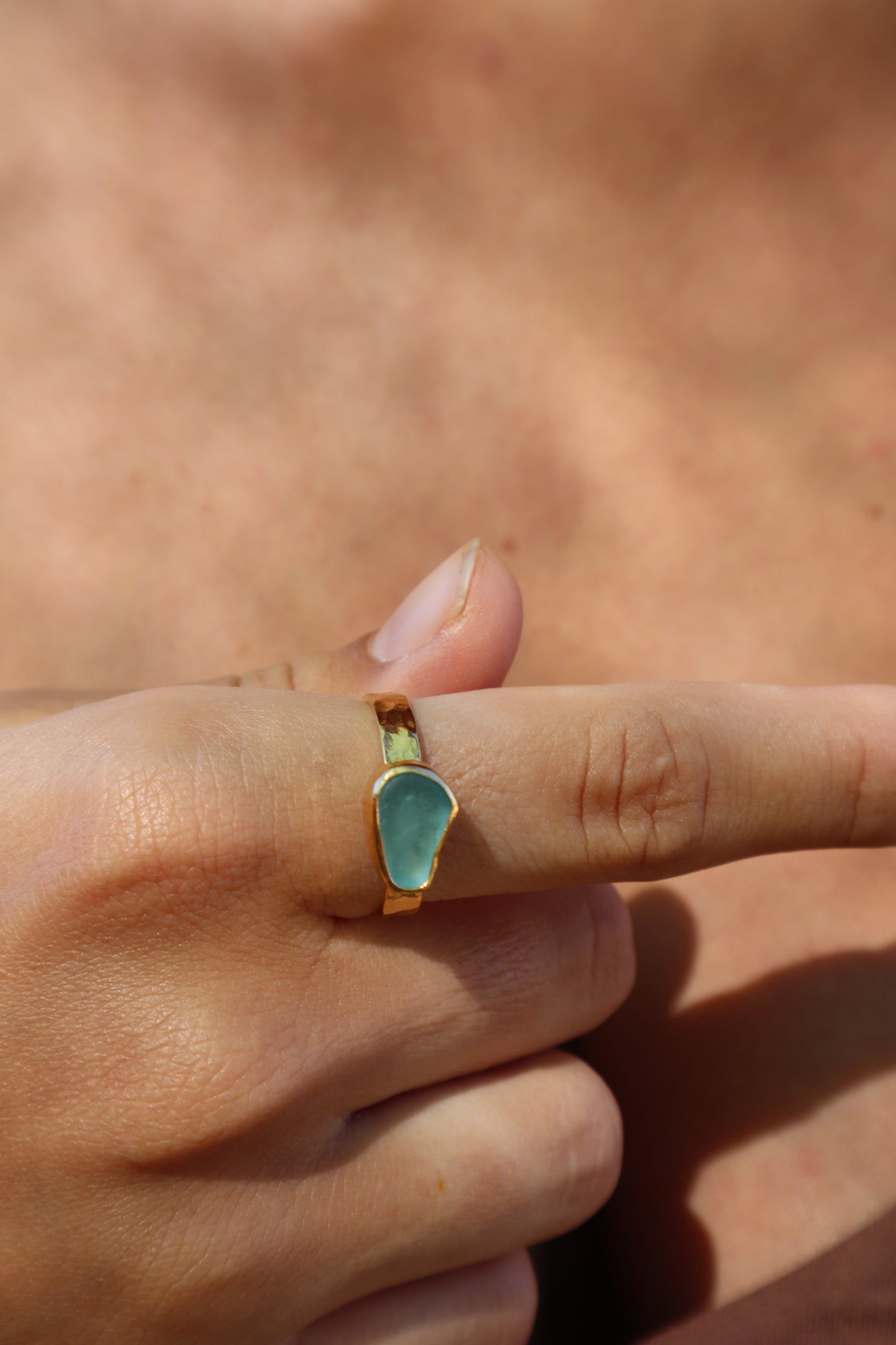 Blue Sea Glass Ring SIZE 10