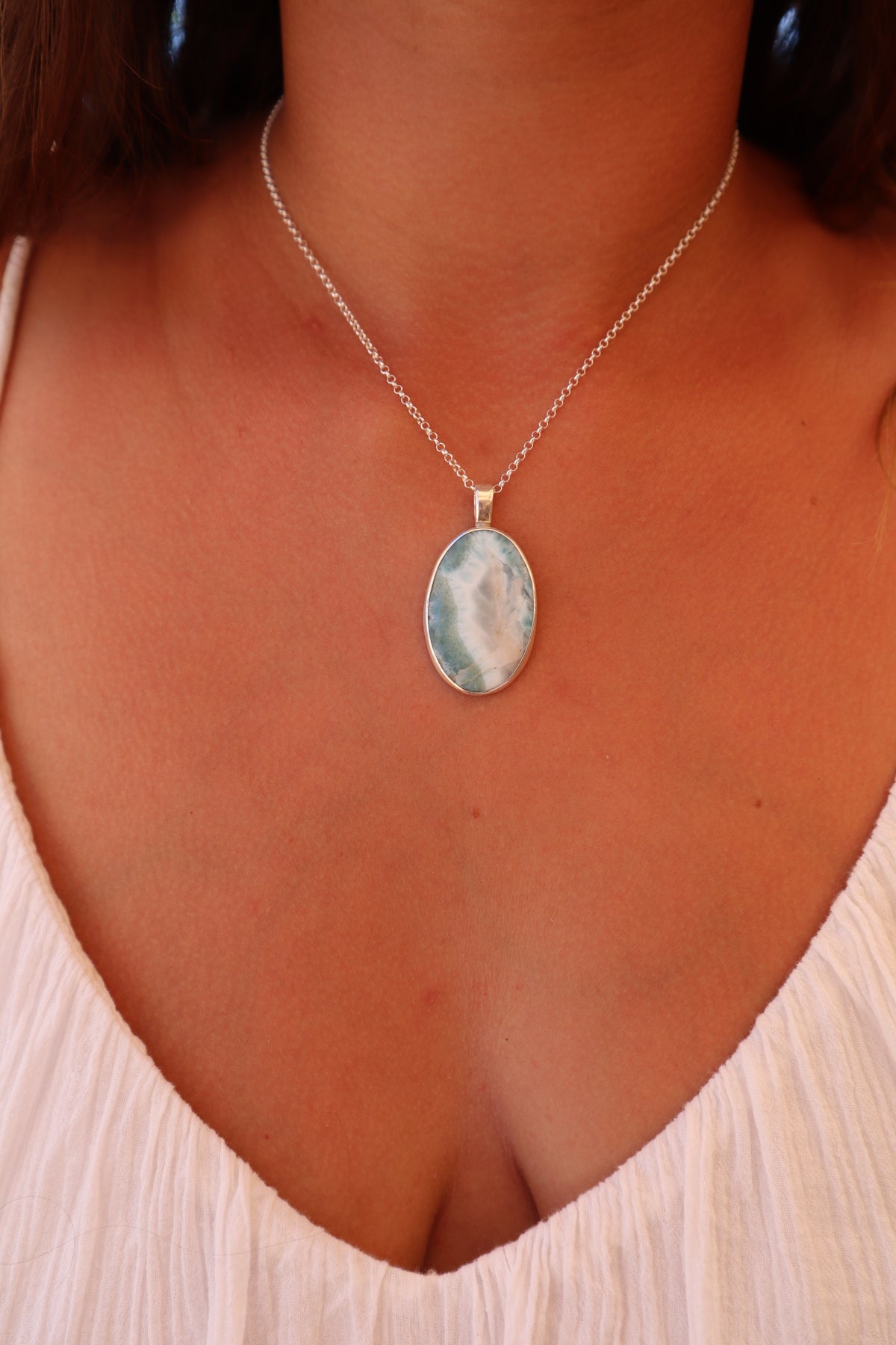 Larimar Hibiscus Pendant