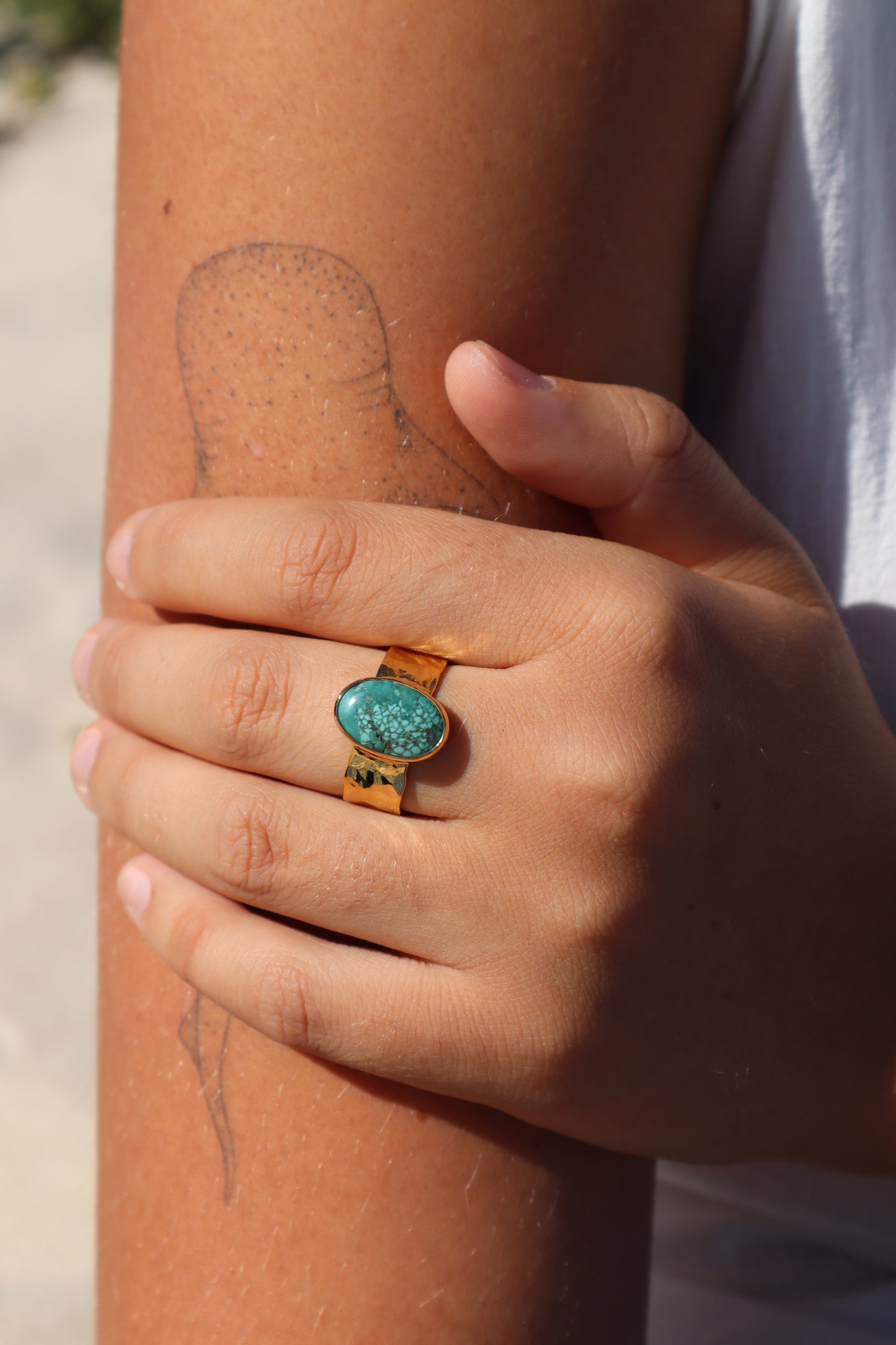 Textured Turquoise Ring SIZE 10 - T 1/2