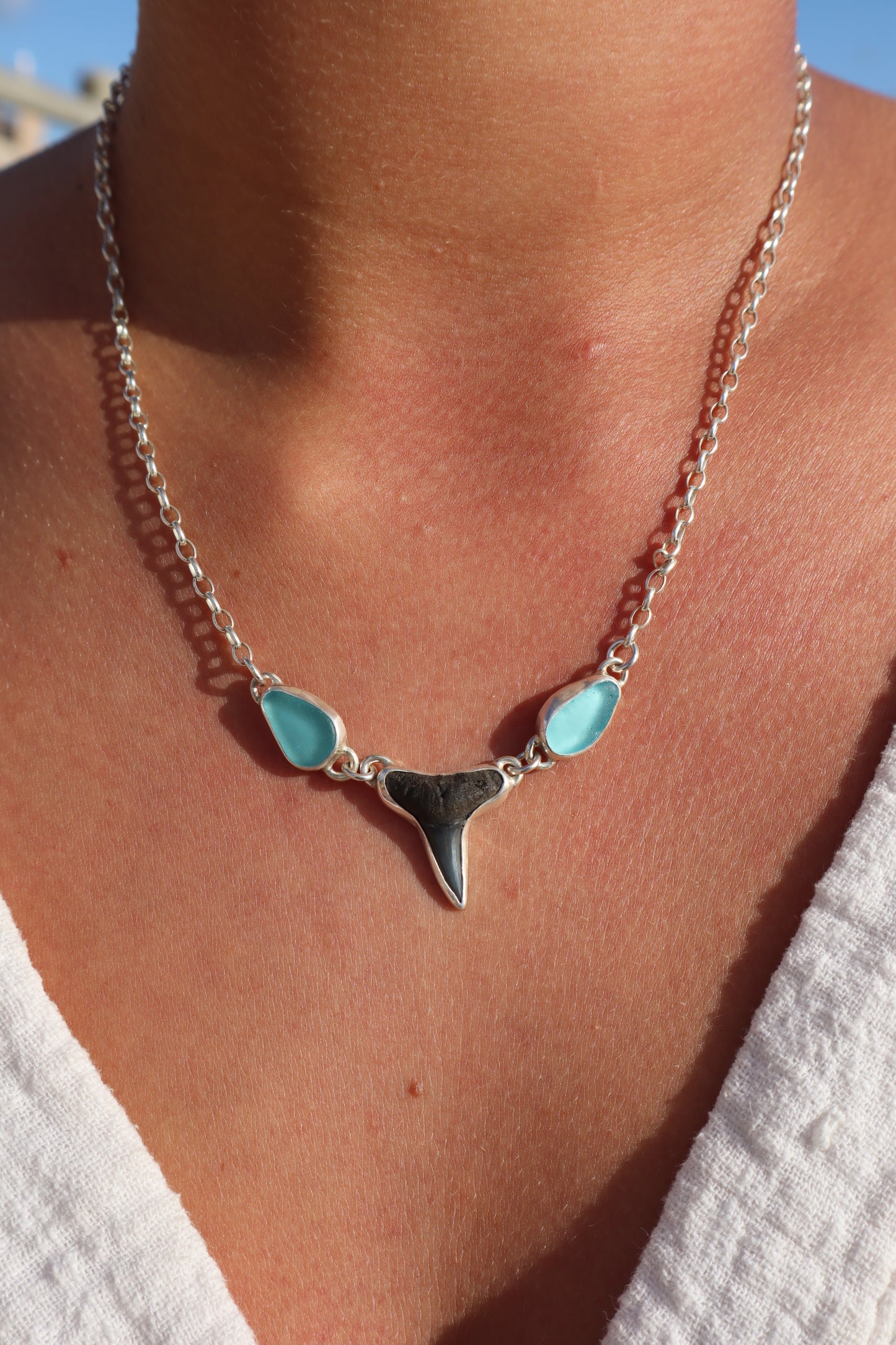 Seaglass x Shark Tooth Necklace