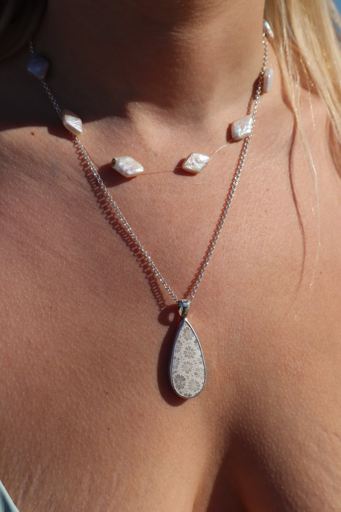 Fossilised Coral Seahorse Pendant