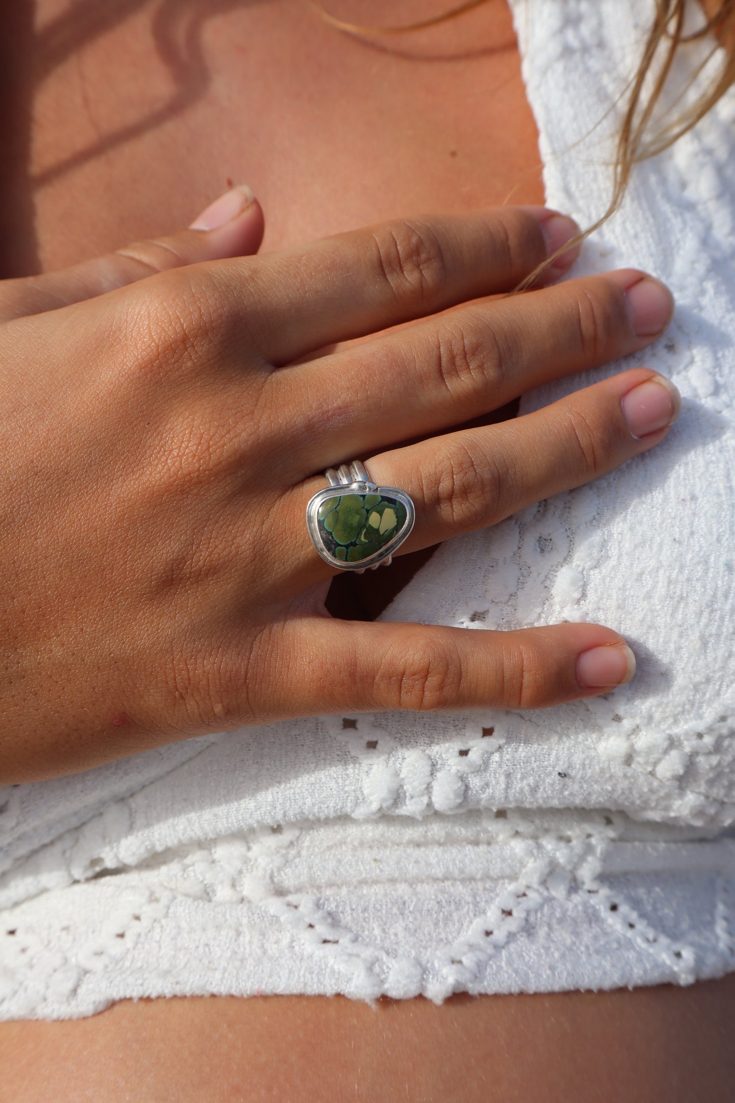Green Turquoise Ring SIZE N - 6 3/4