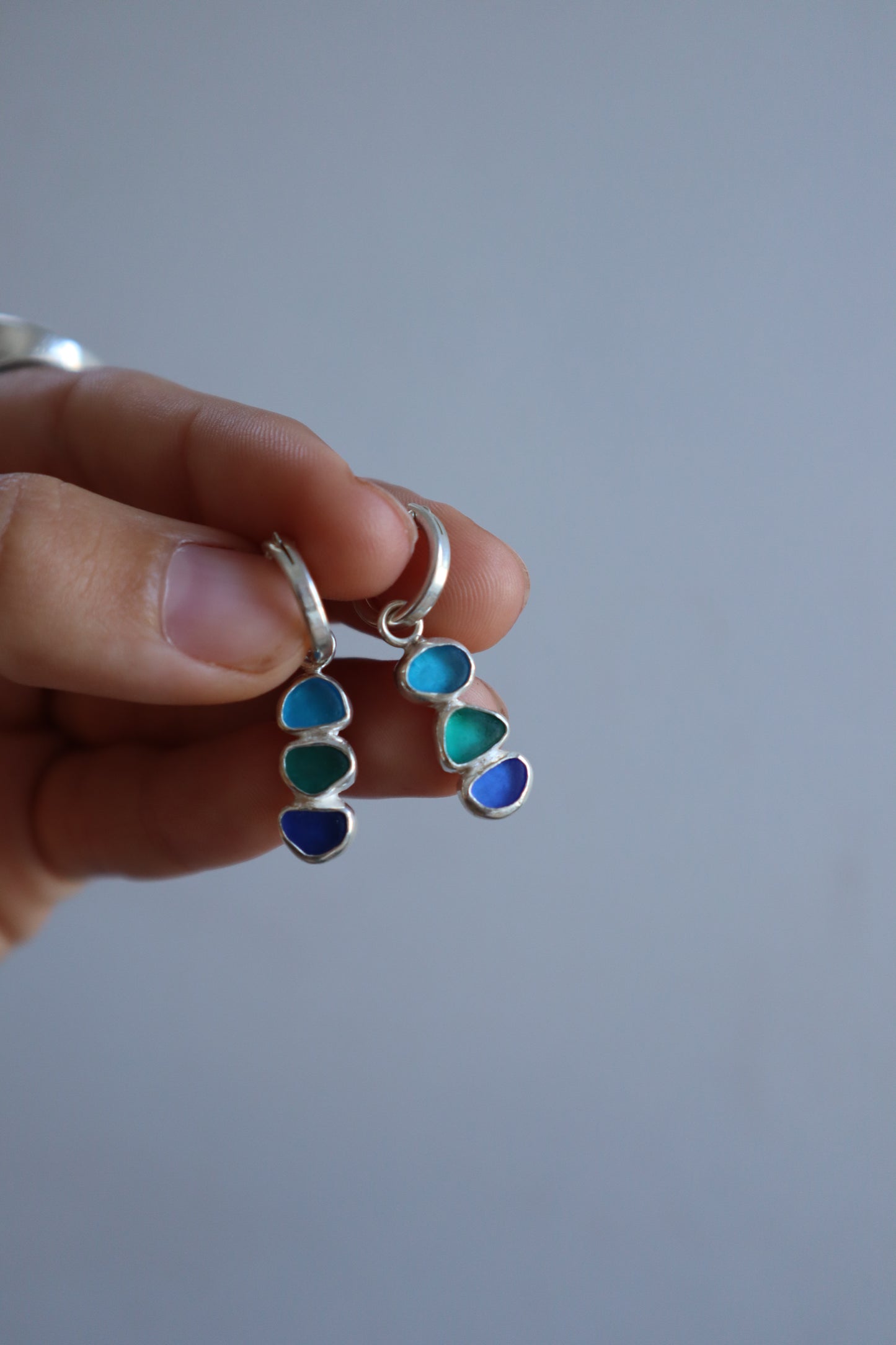 Triple Seaglass Hoops