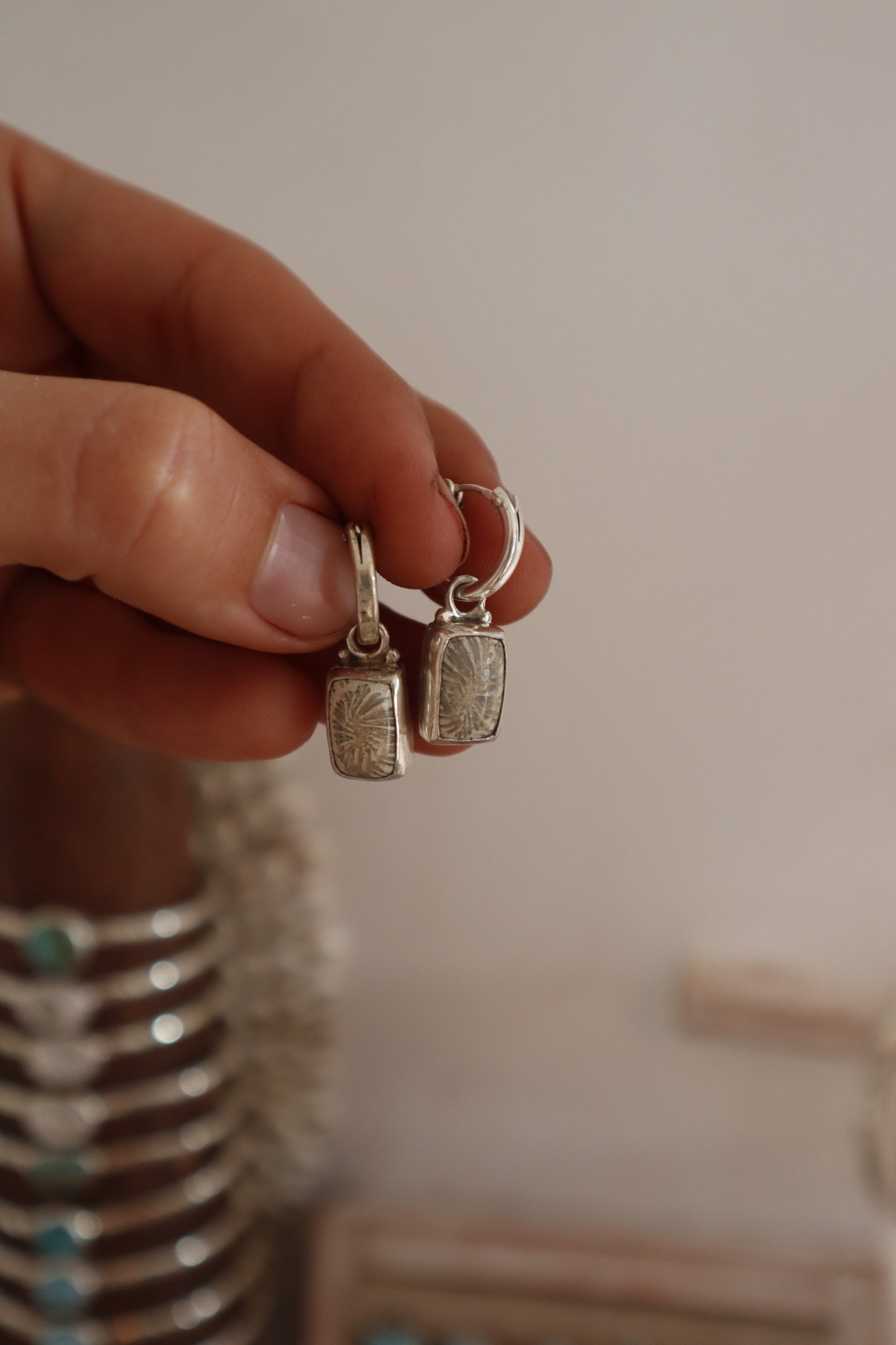 Fossilised Coral Hoops