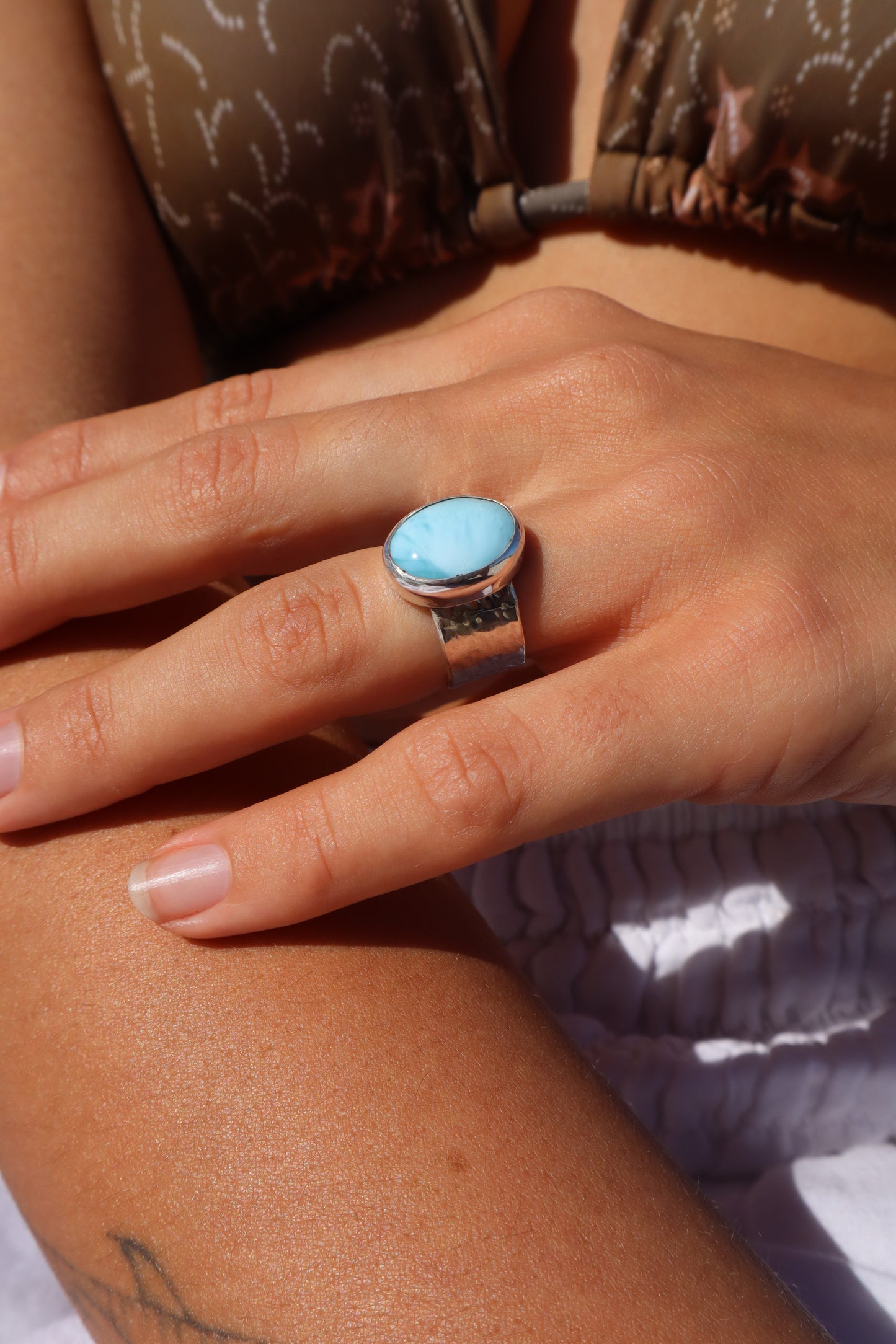 Textured Larimar Ring SIZE M 1/2 - 6 1/2