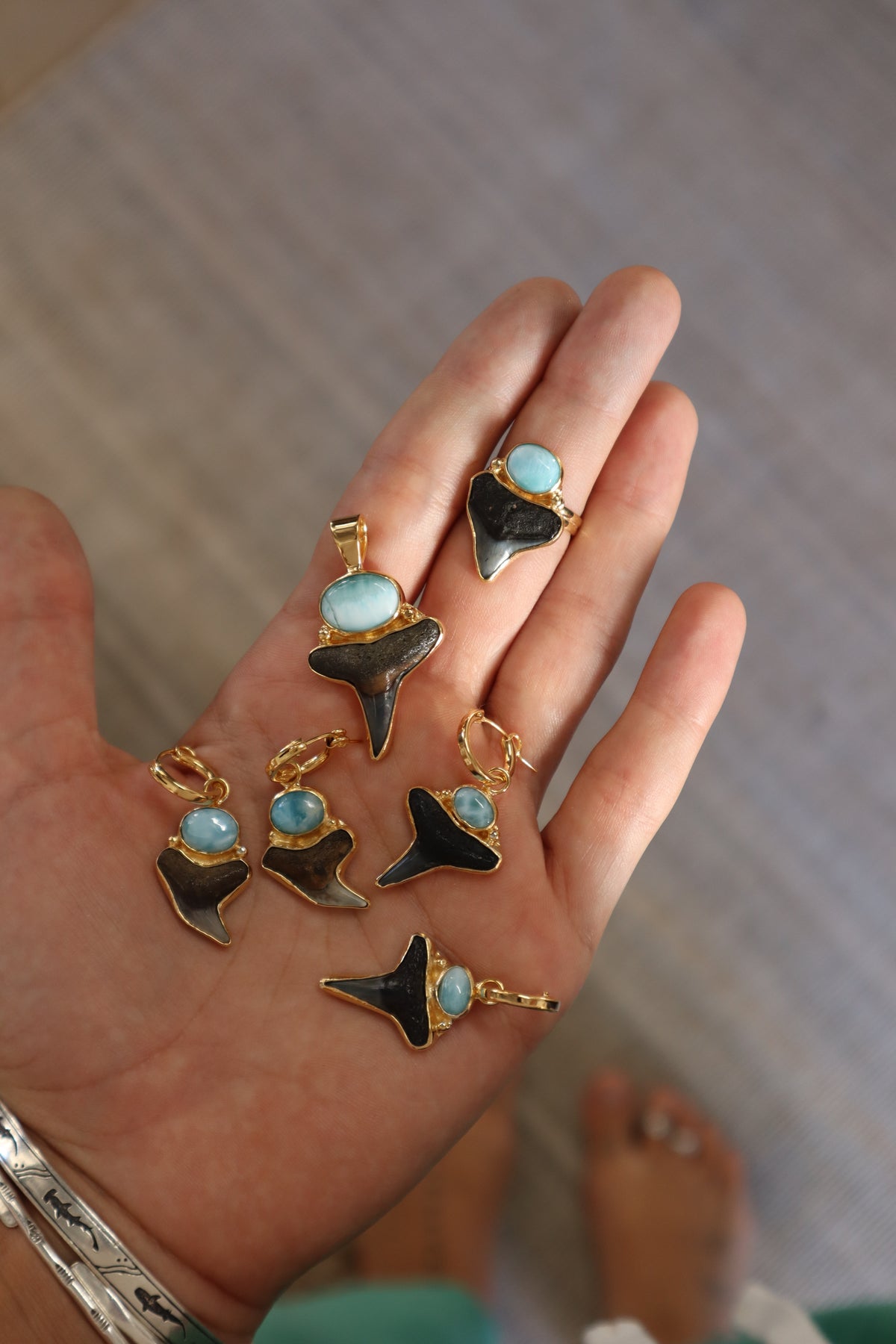 Shark Tooth x Larimar Hoops