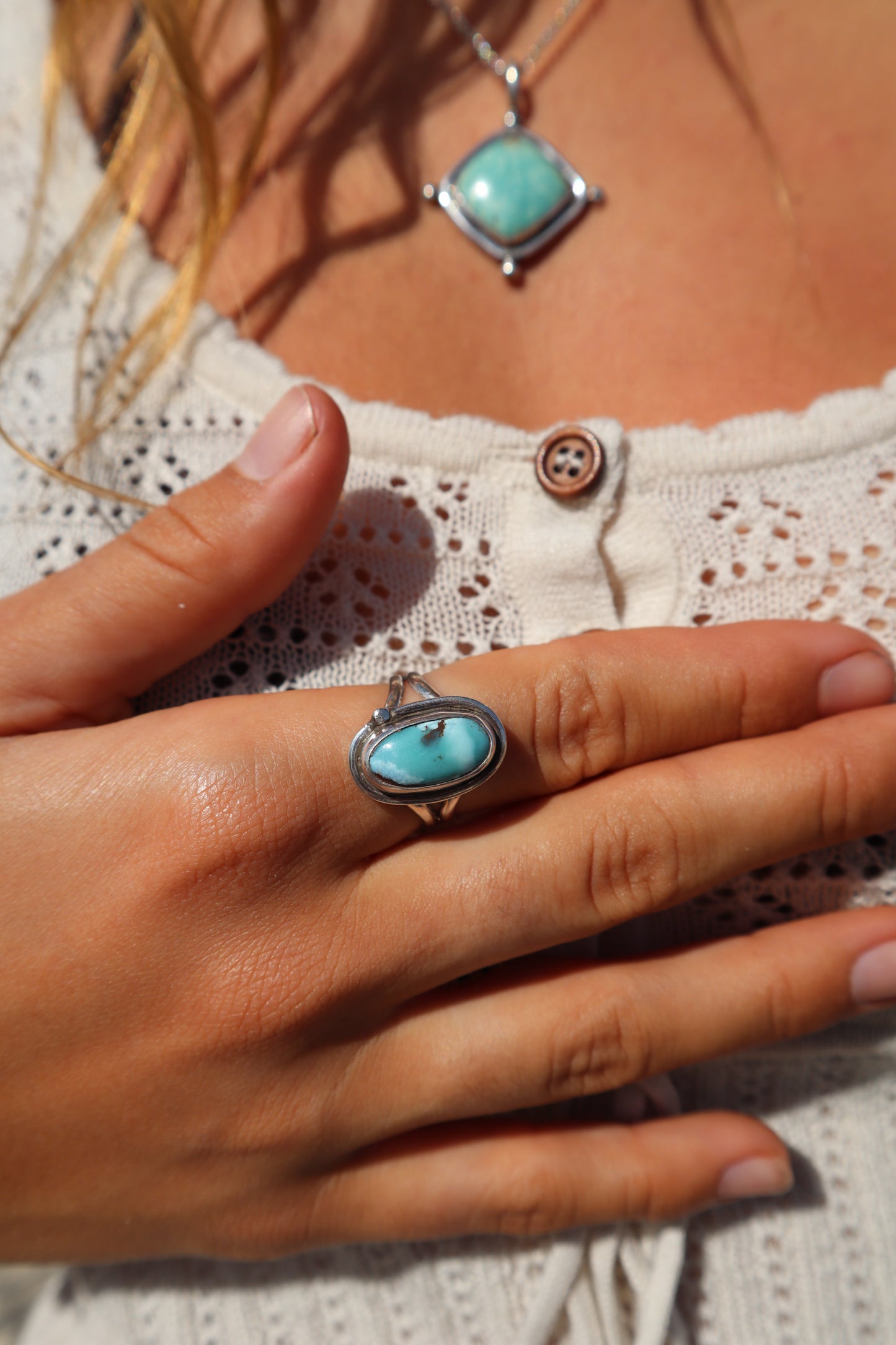 Double Banded Turquoise Ring SIZE Q 1/2 - 8 1/2